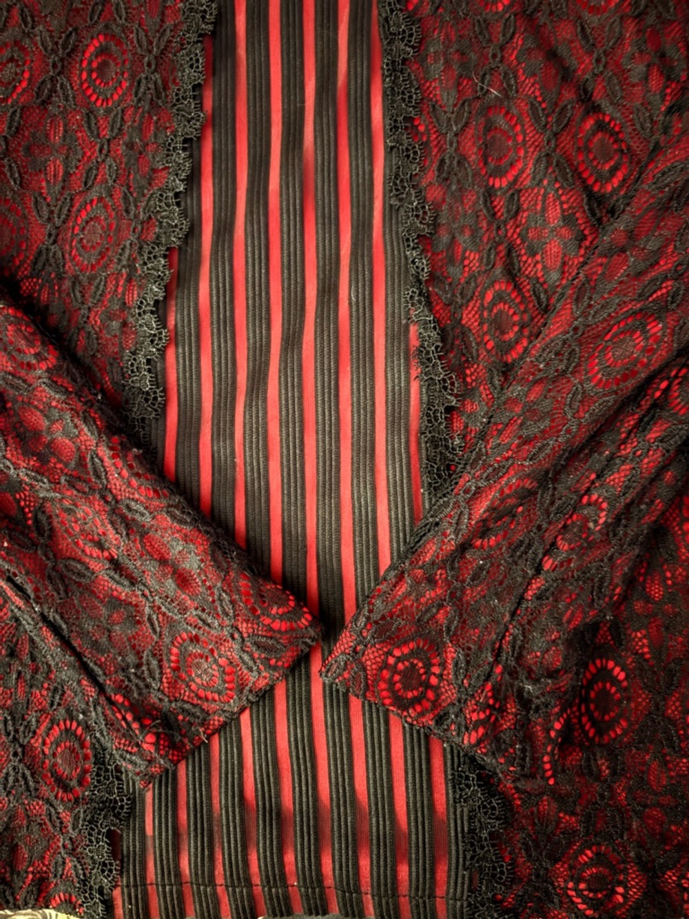 Gorgeous Red & Black Lace Detail Top by Feifei - Picture 2 of 4